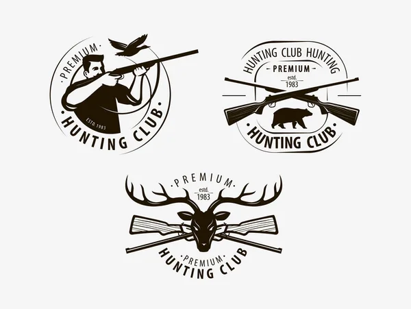 Охотничий клуб поставил ярлыки. Логотип охоты, икона. Векторная иллюстрация — стоковый вектор