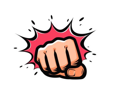 Pop-art tarzında yumruk atmak. Vektör illüstrasyonu