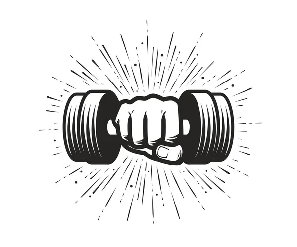 Arm with dumbbell. Gym, fitness logo. Vector illustration — Stock Vector