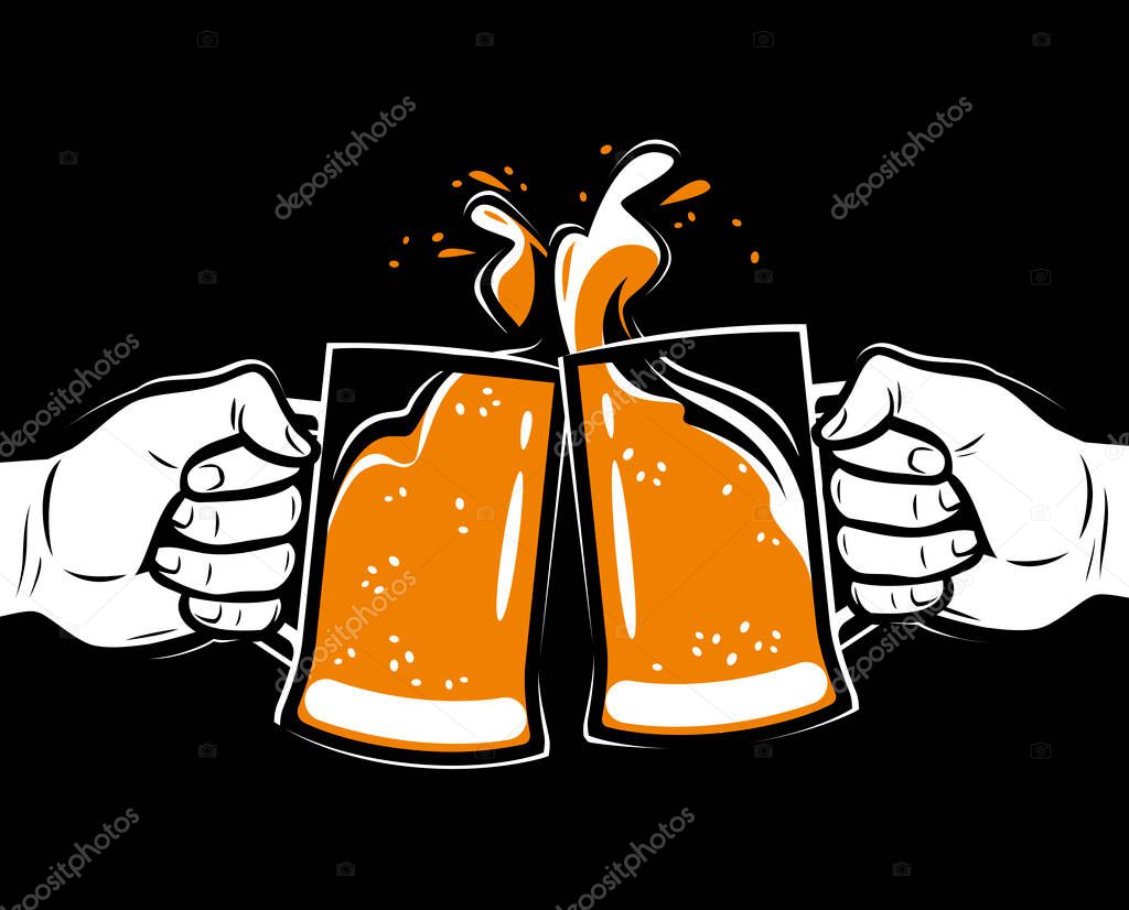 Toasting with beer. Alcoholic drink, brewing vector