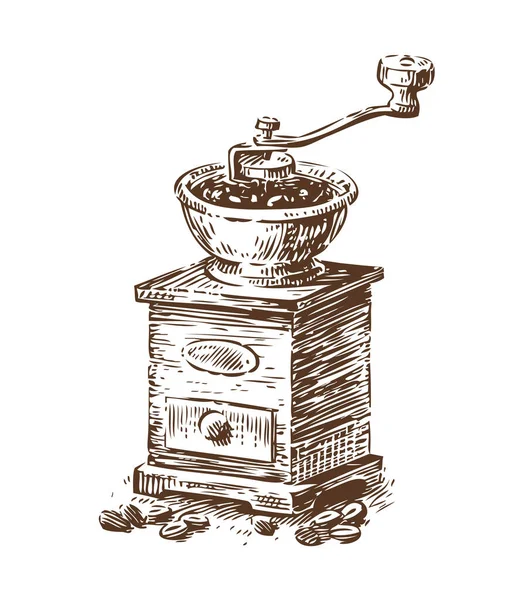 Kahve Öğütücüsü Skeci Vintage Vektör Illüstrasyonu — Stok Vektör