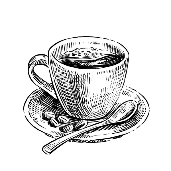 Handgezeichnete Skizze Tasse Kaffee Isoliert Auf Weißem Hintergrund — Stockfoto