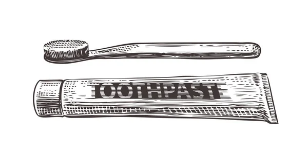 Dibujo Dibujado Mano Con Cepillo Dientes Pasta Dientes Vector Higiénico — Archivo Imágenes Vectoriales