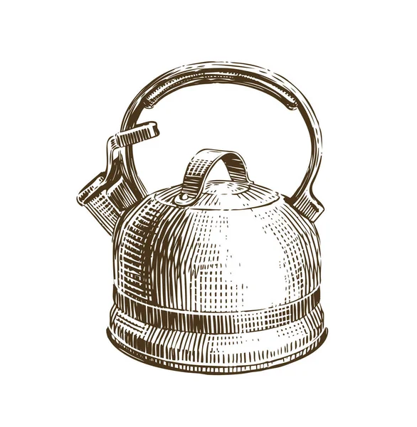 Hand Drawn Retro Kettle Teapot Sketch Vector Illustration Isolated White — Stock Vector