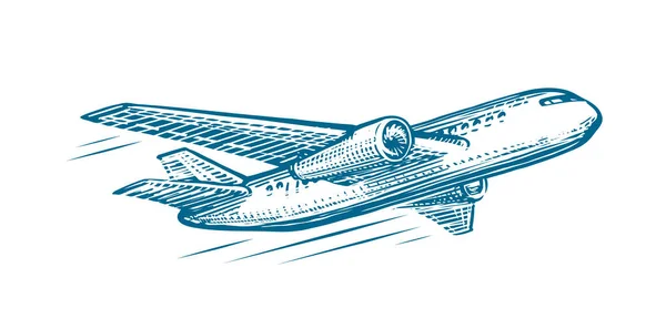 Esbozo Avión Volador Transporte Aéreo Aerolínea Vector Retro Plano — Vector de stock