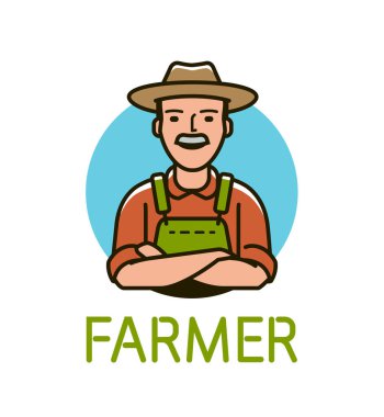 Şapkalı ya da etiketli bir çiftçi. Tarım, tarım vektörü