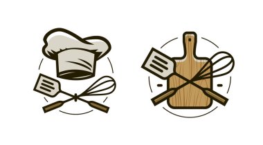 Mutfak, aşçılık logosu. Kafe ve restoran için menü tasarımı