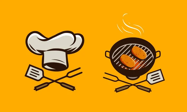 Élelmiszer Logó Grill Grill Vektor Illusztráció — Stock Vector