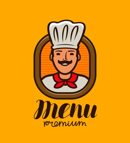 Portrait Heureux Logo Chef Menu Design Pour Café Restaurant — Image vectorielle