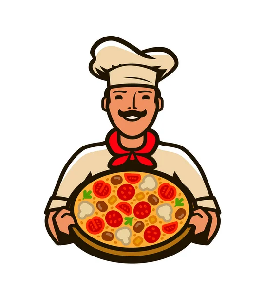 Šéfkuchař Logem Pizzy Jídelní Lístek Pro Kavárnu Restauraci Vektor — Stockový vektor
