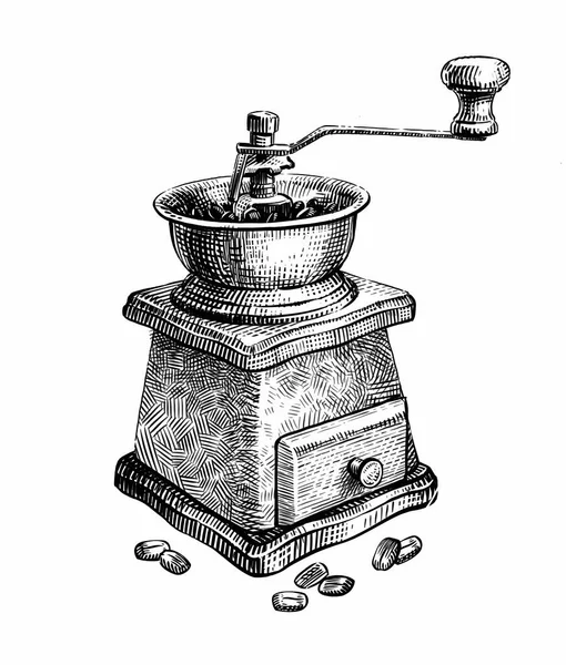 Coffee Grinder Sketch Vintage Illustration Menu Design Cafe Restaurant — Stock Photo, Image