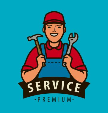 Servis, logo onarımı. El vektöründe araçları olan oluşturucu