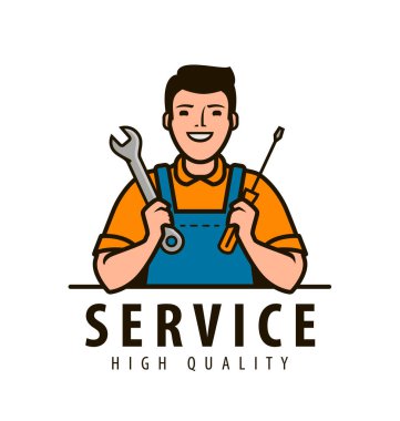 Servis, bakım logosu. Alet vektöründe teknik uzman