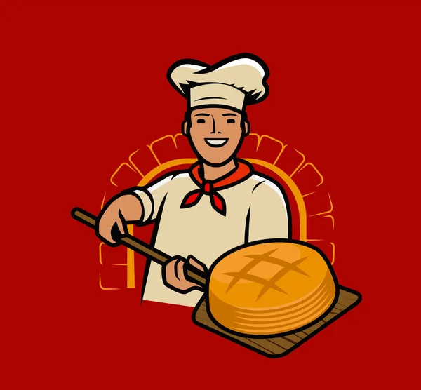 Cocinar Hornea Pan Chef Panadero Vector Dibujos Animados — Archivo Imágenes Vectoriales