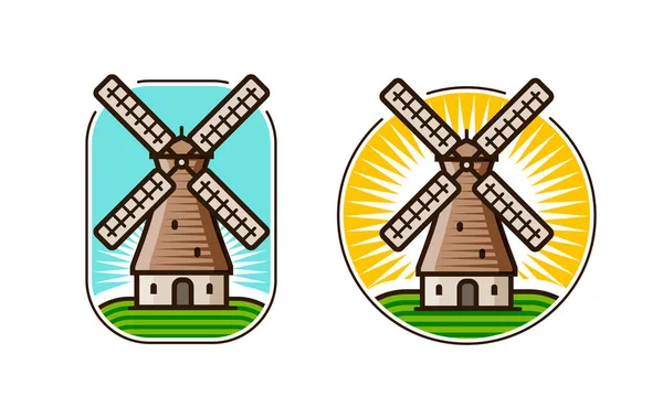 Logotipo Símbolo Del Molino Agricultura Concepto Explotación — Vector de stock