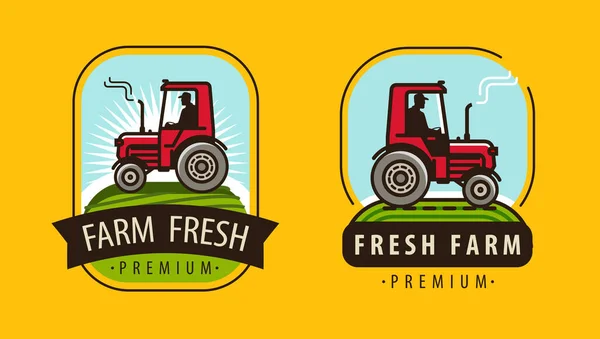 Çiftlik Traktörü Logosu Tarım Tarım Gıda Konsepti — Stok Vektör
