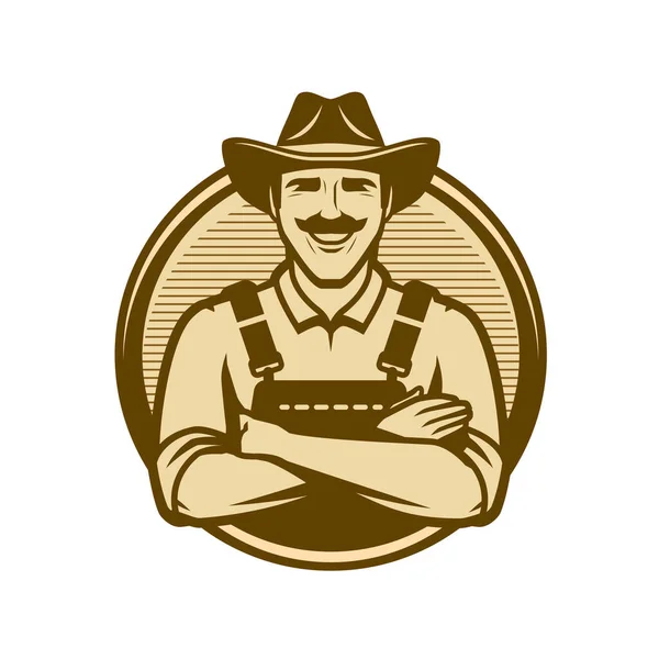 Granjero Logo Vintage Sombrero Granja Concepto Alimentos — Vector de stock