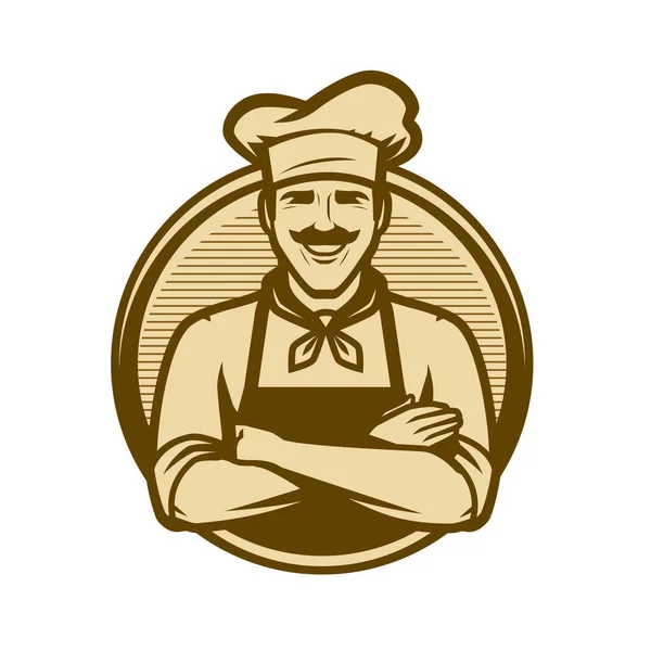 Logo Emblema Del Chef Cocina Concepto Comida — Archivo Imágenes Vectoriales