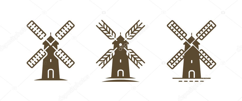 Windmill logo or symbol. Agriculture, bakery farm concept