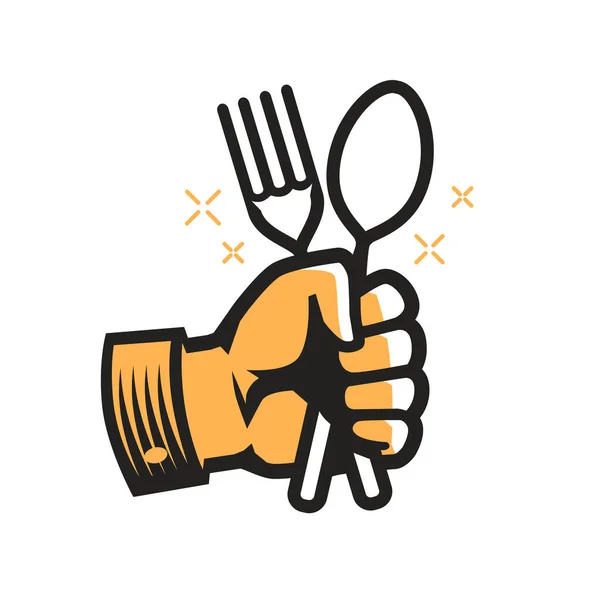 Πιρούνι Και Κουτάλι Στο Χέρι Σύμβολο Μαγειρική Εστιατόριο Κουζίνα — Διανυσματικό Αρχείο