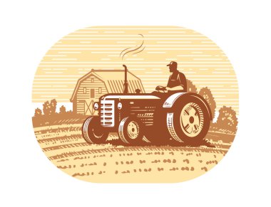 Çiftlik traktörü retro. Tarım endüstrisi, tarım kavramı