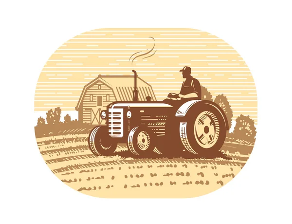 Çiftlik traktörü retro. Tarım endüstrisi, tarım kavramı