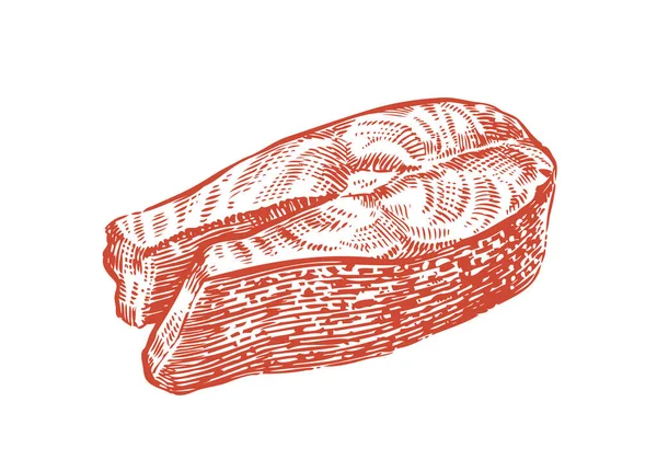 Couper Morceau Poisson Saumon Concept Alimentaire — Image vectorielle