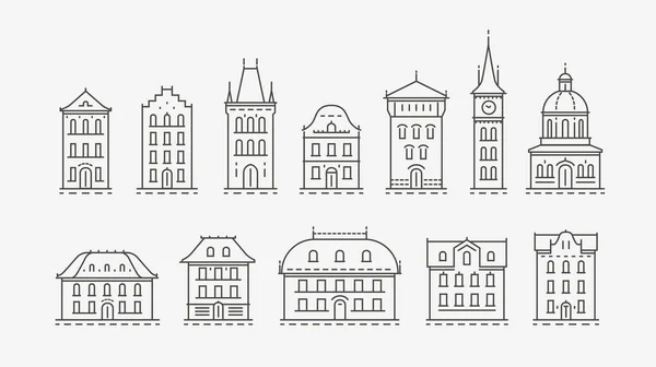Byggnader Ikon Set Symbol Arkitekturstad — Stock vektor