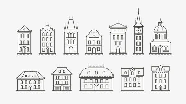 Gebouwen Pictogram Set Symbool Architectuur Stad Stad — Stockvector