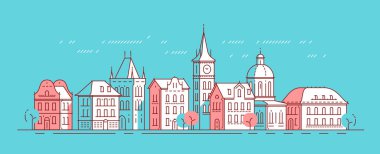 Şehir manzaralı. Tarihi binalar, mimari kasaba konsepti.