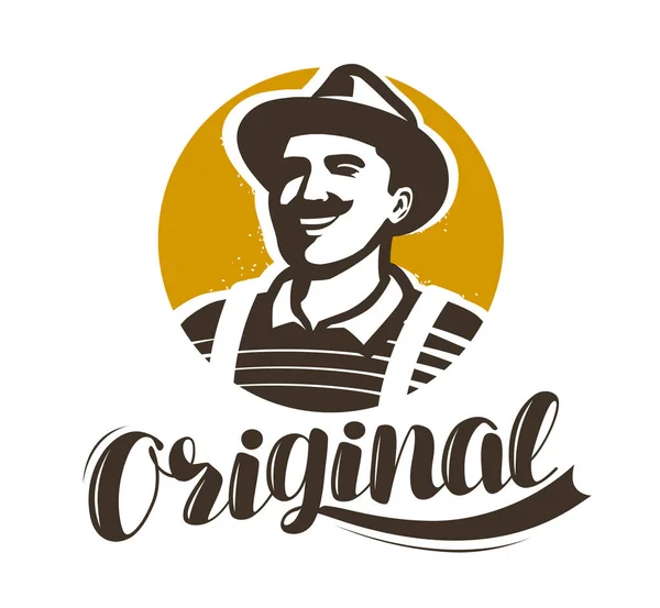 Man Hat Symbol Brewery Winery Farm Retro Logo — Stock Vector