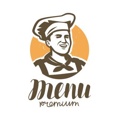 Mutlu şef logosu. Restoran gıda sembolü.