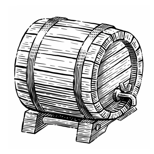Barril Madeira Com Faucet Sketch Ilustração Desenhada Mão — Fotografia de Stock