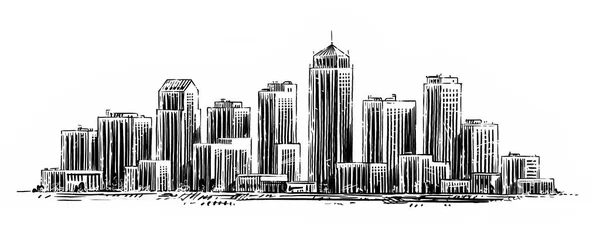 Σύγχρονο Σκίτσο Πόλης Αστικό Τοπίο Ουρανοξύστες — Φωτογραφία Αρχείου