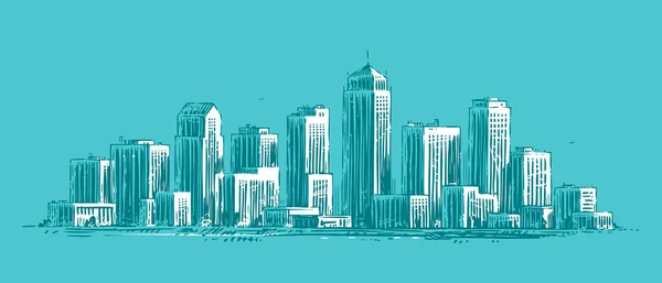Stadslandskap Skyskrapor Skiss Modern Stadsbild Vektor Illustration — Stock vektor
