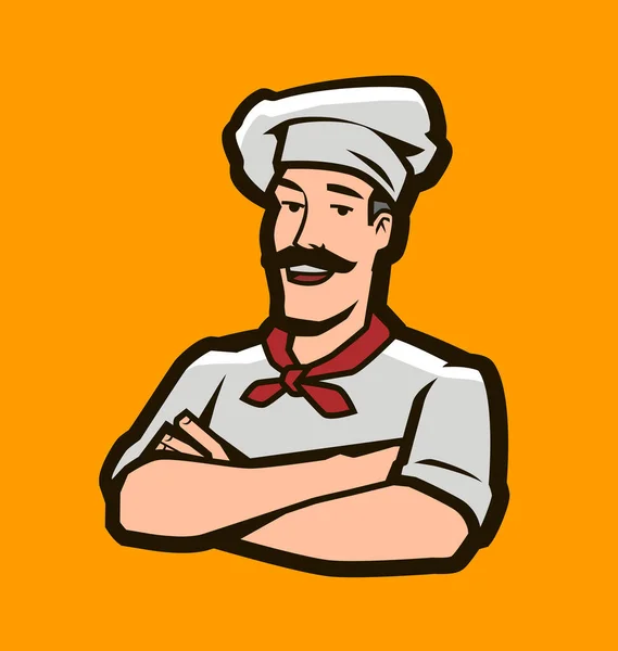 Chef Cozinheiro Com Logotipo Chapéu Restaurante Cozinhar Conceito Comida — Vetor de Stock
