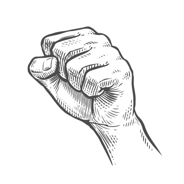Sıkıca kavrayan yumruk skeci kaldırdı. Vintage vektör illüstrasyonu