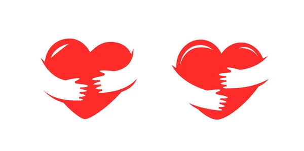Χέρια Κρατάνε Σύμβολο Της Καρδιάς Φορέας Λογότυπου Αγάπης Υγείας Φιλανθρωπίας — Διανυσματικό Αρχείο
