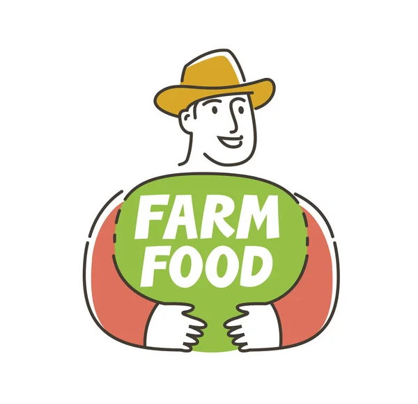 Logo Szczęśliwego Farmera Wektor Symbolu Żywności Gospodarstwie — Wektor stockowy