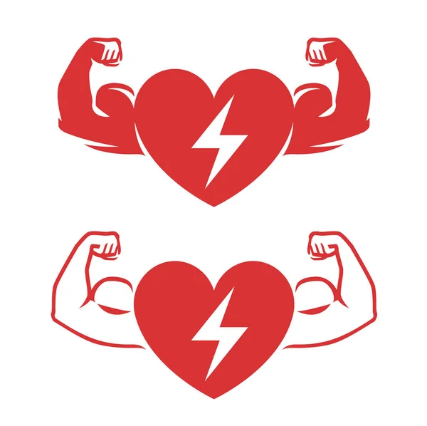 両足のシンボルを持つ心臓と腕 健康のロゴベクトル — ストックベクタ