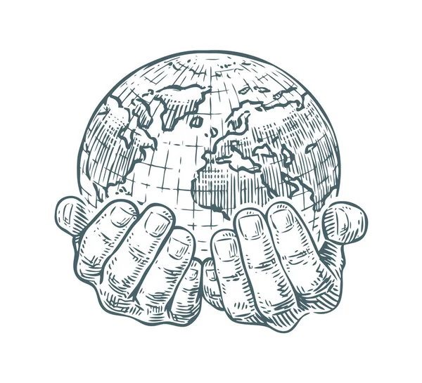 Ruce Drží Planetu Nebo Svět Ekologie Nebo Obchodní Vektorové Ilustrace — Stockový vektor