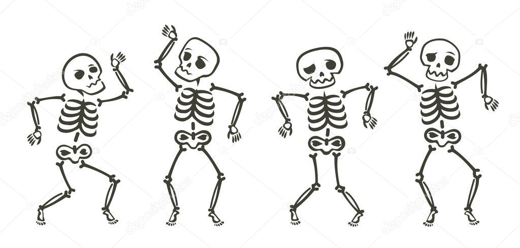 Funny skeletons dancing. Day of Dead, Halloween concept vector