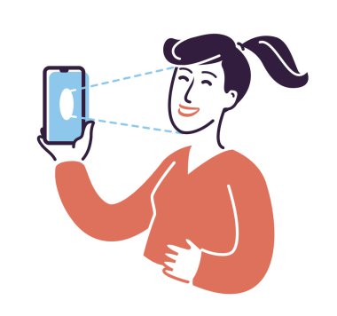 Doğrulama, kimlik doğrulama sembolü. Biyometrik profil konsept vektörü