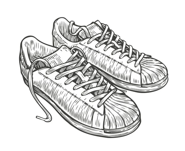 Sport Shoes Sketch Hand Drawn Vintage Vector — Stock Vector