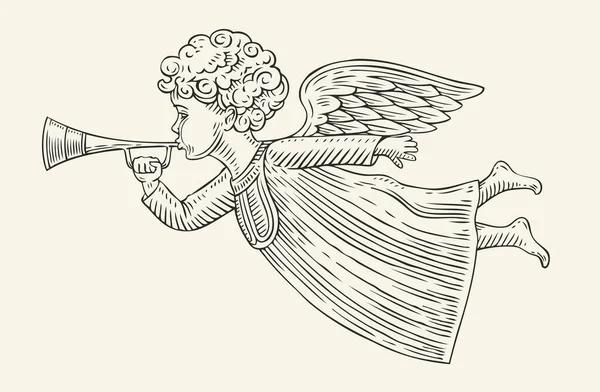 Flying Angel Messenger Sketch Vintage Vector — Stock Vector