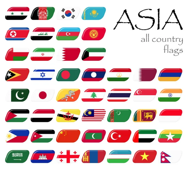 Sammlung Von Flaggen Aus Allen Ländern Asiens — Stockvektor