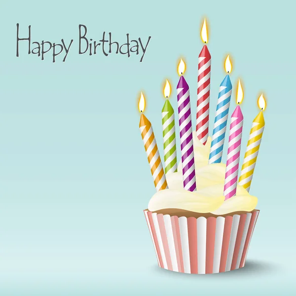 Süßer Vektor Cupcake Mit Kerze Auf Farbigem Hintergrund Zum Geburtstag — Stockvektor