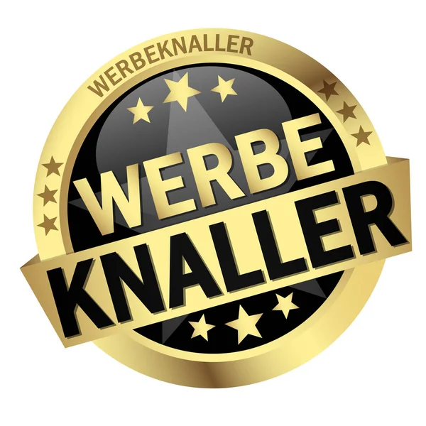 Runder Farbiger Knopf Mit Banner Und Text Werbeknaller — Stockvektor