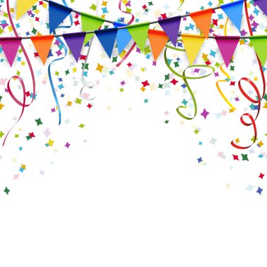 renkli çelenk, flamalar ve parti veya festival kullanımı için konfeti arka plan