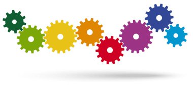 İşbirliği veya takım çalışması sembolizmi için renkli dişliler